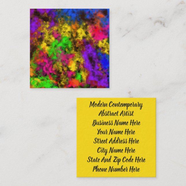 Acrylic Neon Colours Paint Splatter Splash Abstrac Square Business Card (Front/Back)