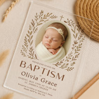 Acrylic Neutral Baby Girl Baptism Invitation