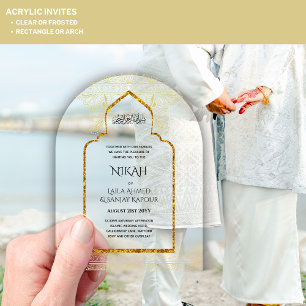 ACRYLIC NIKAH - Ornate Islamic Mosque Gold Wedding Acrylic Invitations