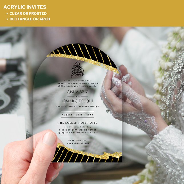 ACRYLIC NIKAH WALIMA BlackGold Elegant Islamic Acrylic Invitations (Creator Uploaded)