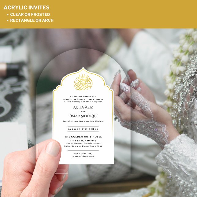 ACRYLIC NIKAH WALIMA White Gold Elegant Acrylic Invitations (Creator Uploaded)