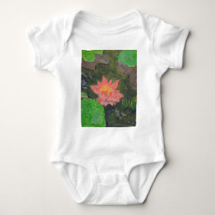 Acrylic on canvas, pink water lily flower baby bodysuit