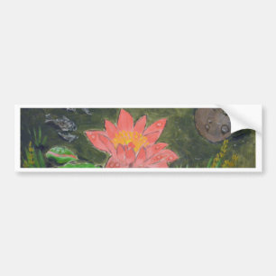Acrylic on canvas, pink water lily flower bumper sticker