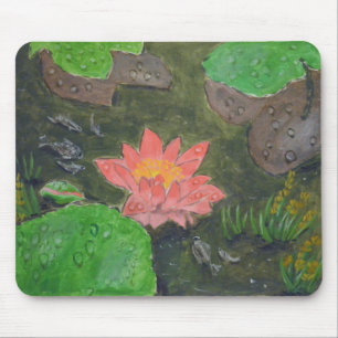 Acrylic on canvas, pink water lily flower mouse pad