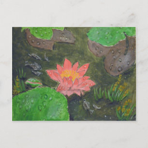 Acrylic on canvas, pink water lily flower postcard