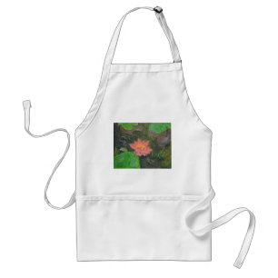 Acrylic on canvas, pink waterlily and green leaves standard apron