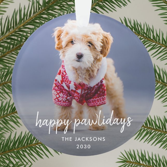 Acrylic Ornament | Happy Pawlidays Dog Photo (Happy Pawlidays acrylic dog photo ornament by Guava, perfect for pet lovers and festive gifting)