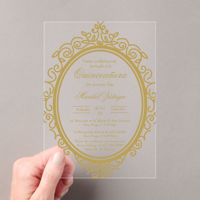 Acrylic oval quinceañera invitations (Insitu (Handheld))