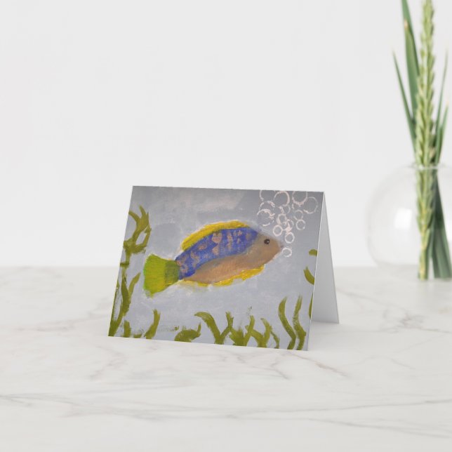 Acrylic painting fish with bubbles blank note card (Front)