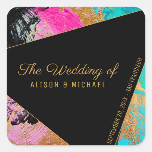 Acrylic painting gold black the wedding of square sticker