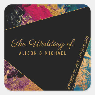 Acrylic painting gold black the wedding of square sticker