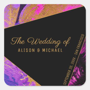 Acrylic painting gold black the wedding of square sticker