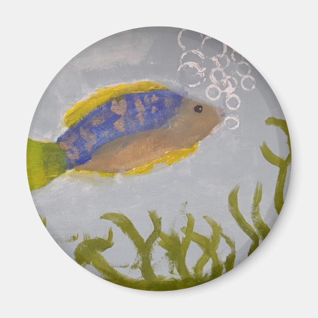 Acrylic painting of fish with bubbles magnet (Front)
