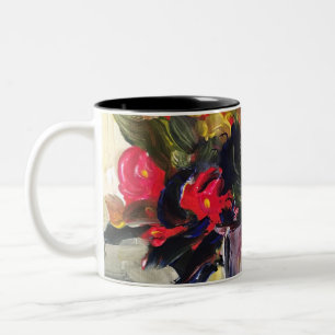 Acrylic painting, red flowers Two-Tone coffee mug