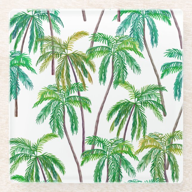 Acrylic Palms: Summer Textile Texture. Glass Coaster (Front)