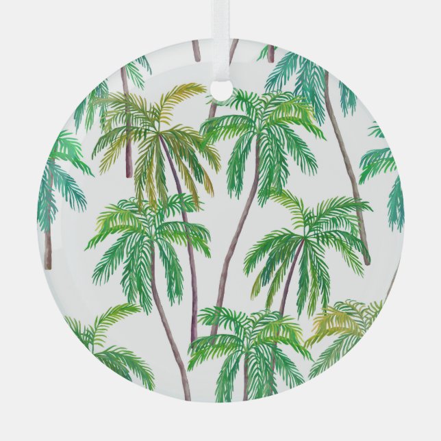 Acrylic Palms: Summer Textile Texture. Glass Tree Decoration (Front)
