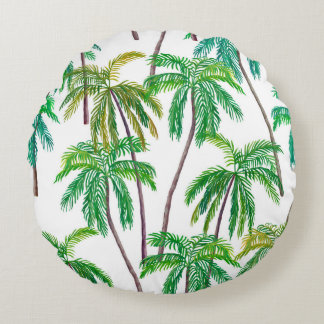Acrylic Palms: Summer Textile Texture. Round Cushion