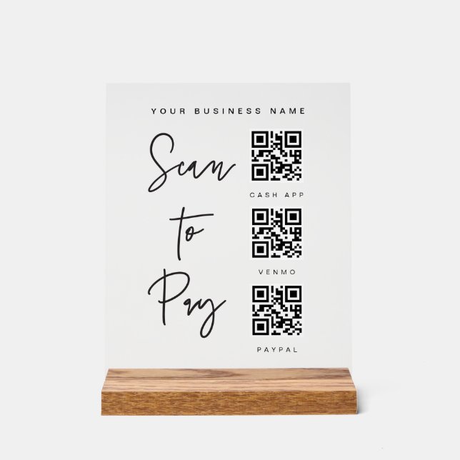 Acrylic Payment Scan QR Sign Business Checkout (Front)
