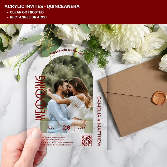ACRYLIC Photo Wedding Invite Modern QR Code RSVP Acrylic Invitations (Creator Uploaded)