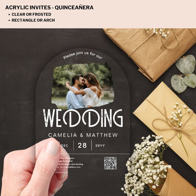 ACRYLIC Photo Wedding Invite Modern QR Code RSVP Invitations (Creator Uploaded)