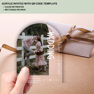 ACRYLIC Photo Wedding Modern Arch White Text Invitations