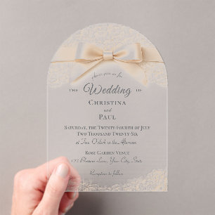 Acrylic Pink and White Lace Wedding Invitation