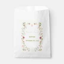 Acrylic Pink Floral Baptism Favour Bag with Cross