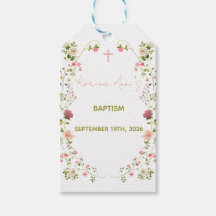 Acrylic Pink Floral Baptism Tags with Cross