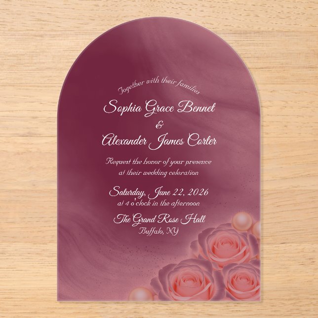 Acrylic Pink Pearls Wedding Invitation (Front)