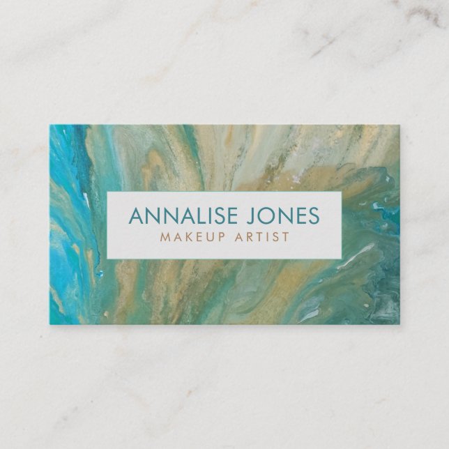 Acrylic pour abstract Emerald coastline   Business Card (Front)