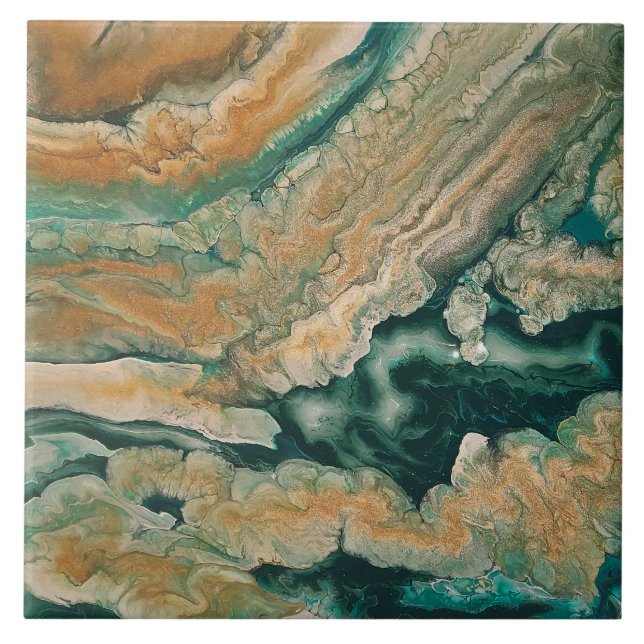 Acrylic pour abstract Emerald coastline Ceramic Tile (Front)