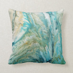 Acrylic pour abstract turquoise coast cushion