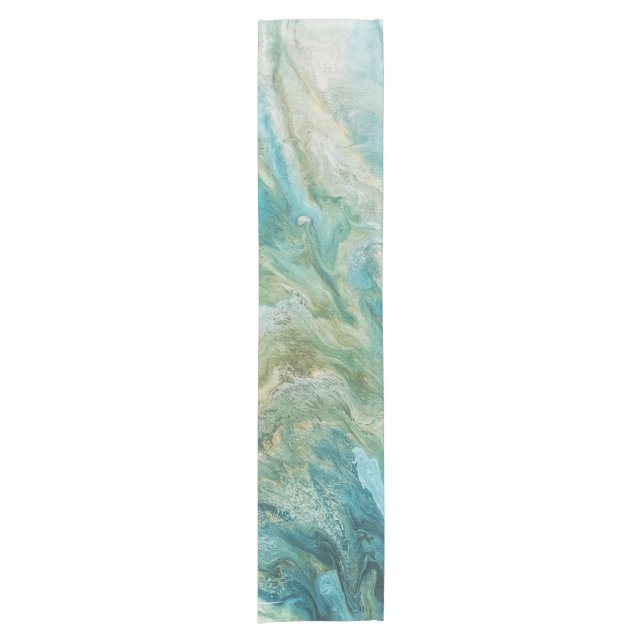 Acrylic pour abstract turquoise coast short table runner (Front)