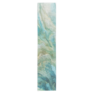 Acrylic pour abstract turquoise coast short table runner