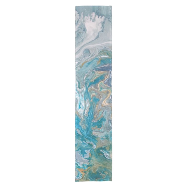Acrylic pour abstract turquoise coast short table runner (Front)