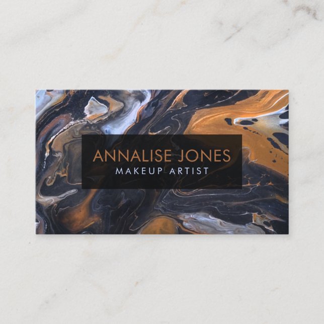 Acrylic pour Black Marble and Bronze Business Card (Front)