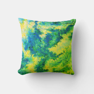 Acrylic Pour, Blue, Green, Yellow, Crystals / Cushion
