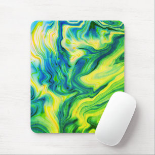Acrylic Pour, Blue, Green, Yellow / Mouse Pad
