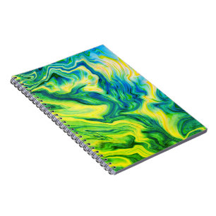 Acrylic Pour, Blue, Green, Yellow / spiral Notebook