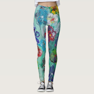 Acrylic pour colourful flower   leggings