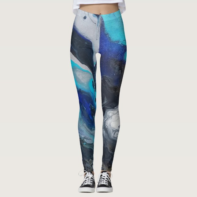 Acrylic pour cool and metallic colours  leggings (Front)