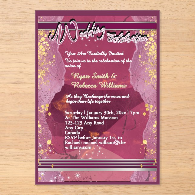 Acrylic Purple Marble Wedding Invitation  (Front)