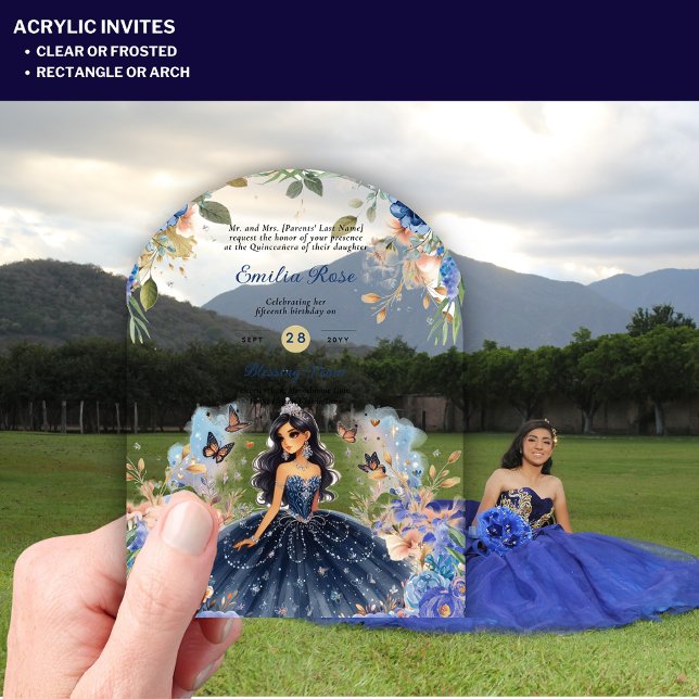 ACRYLIC Quinceanera Blue Floral Dress Quince Acrylic Invitations (Creator Uploaded)