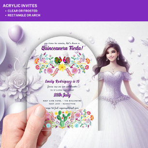 ACRYLIC Quinceanera Fiesta Folkart Floral Birds Acrylic Invitations
