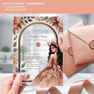 ACRYLIC Quinceanera Rose Gold Pink Dress Tiara Acrylic Invitations