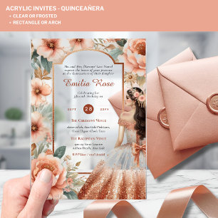 ACRYLIC Quinceanera Rose Gold Pink Dress Tiara Acrylic Invitations