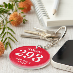 Acrylic red hotel room keychain with custom number