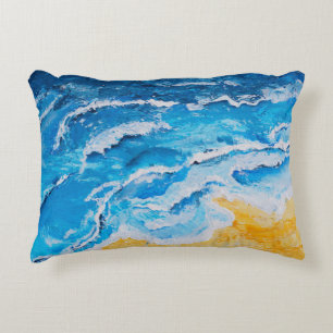 Acrylic sea and beach painting on drawing stand wi decorative cushion