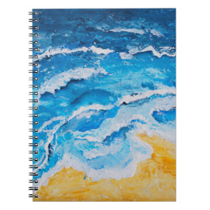 Acrylic sea and beach painting on drawing stand wi notebook