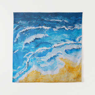 Acrylic sea and beach painting on drawing stand wi tapestry